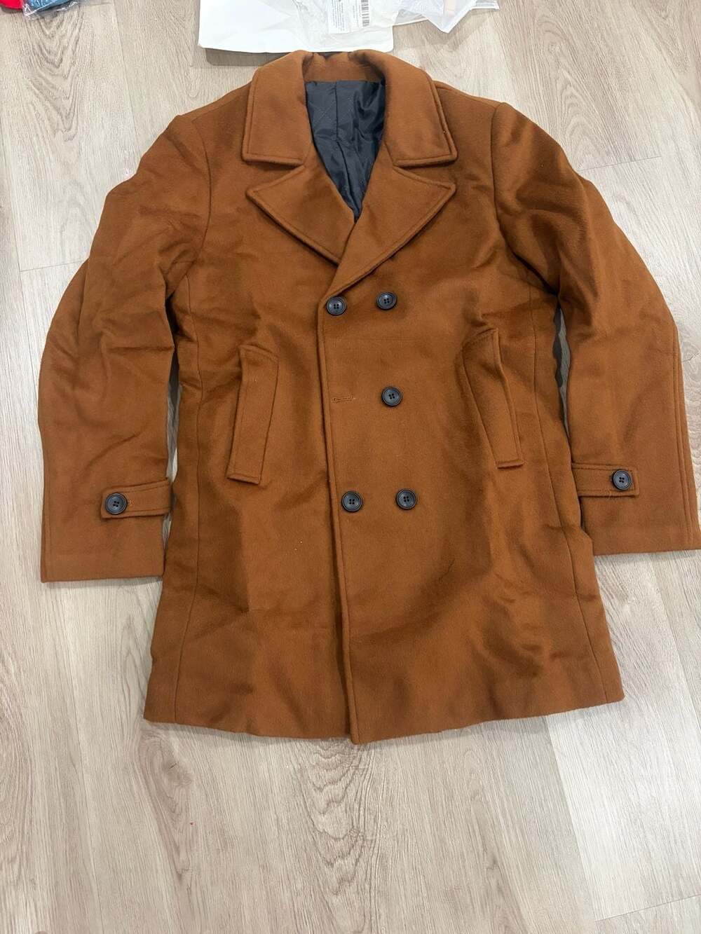 Unbranded Wool Blend Pea Coat Size M Brown Double Breasted Overcoat